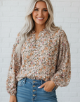Floral Boho Long Puff Sleeve Buttoned Shirt