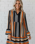 Stripe Polka Dot Ruffle Hem Mini Dress