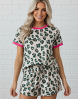 Leopard Contrast Trim Top & High Waist Shorts Set