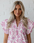 Floral Ruffle Sleeve V-Neck Blouse