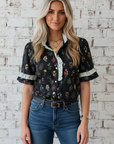 Floral Contrast Frill Trim Short Sleeve Shirt