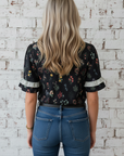 Floral Contrast Frill Trim Short Sleeve Shirt
