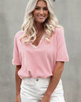 Lacy V-Neckline Short Sleeve Sweater