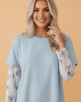 Floral Mesh Patchwork Waffle Fake Two-Piece Top