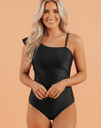 Asymmetric Ruffle Shoulder One Piece Swimsuit