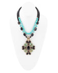 Barcelona Blue Turquoise and Black Onyx Golden Statement Necklace