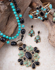 Barcelona Blue Turquoise and Black Onyx Golden Statement Necklace