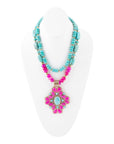 Barcelona Pink Agate Cross Golden Pendant Necklace