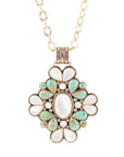 Barcelona Blue Turquoise and Mother of Pearl Golden Statement Necklace