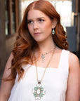 Barcelona Blue Turquoise and Mother of Pearl Golden Statement Necklace