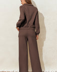 Solid Collared Sweatshirt and Pants Set