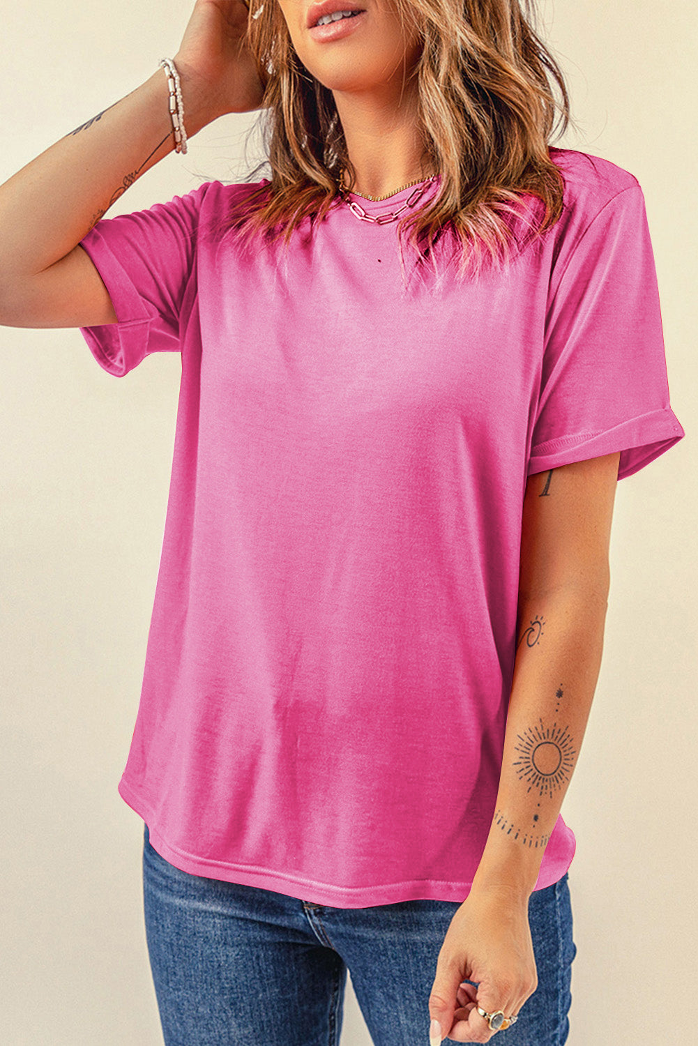 Solid Short Sleeve Crew Neck Tee
