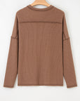 Solid Corded Knit Long Sleeve Top