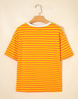Stripe Contrast Crew Neck Drop Shoulder Tee