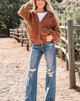 Solid Sherpa Fleece Zip Up Hooded Jacket