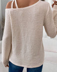 Textured Knit Asymmetric Shoulder Long Sleeve Top