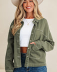 Denim Button-Up Patch Pocket Collared Jacket