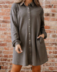 Waffle Knit Pleated Drop Shoulder Shirt Dress