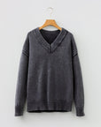 Mineral Wash Reverse Seam V-Neck Drop Shoulder Sweater