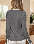 Lace Trim Patchwork Buttoned Cuff Sweater