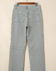 Stripe Denim High Waist Patch Pocket Jeans