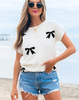 Kya Bow Pattern Knit Short Sleeve Sweater