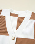 Checker Buttoned V-Neck Sweater Cardigan