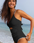 Colorblock Ric-Rac Trim Cutout Swimsuit