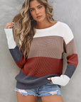 Colorblock Stripe Round Neck Pullover Sweater