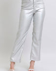 Tummy Control Metallic Silver Faux Leather Straight