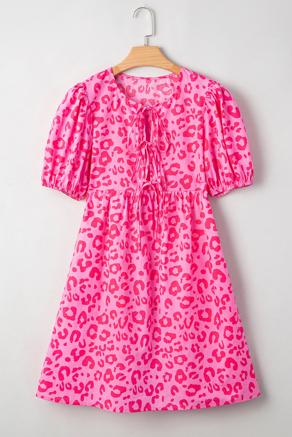 Leopard Puff Sleeve Tie-Front Mini Dress