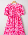 Leopard Puff Sleeve Tie-Front Mini Dress