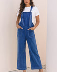 Elodie Knotted Strap Wide Leg Denim Overalls