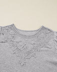 Hollow Lace Ribbed Knit Patchwork Long Sleeve Top