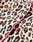 Leopard Contrast Trim Shirt and Ruffle Hem Short Set