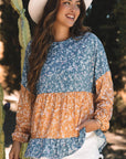 Cecilia Floral Ruffled Hem Round Neck Blouse