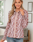 Floral Stripe Frilled Trim Long Sleeve Shirt