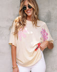 Floral Patch Exposed Stitching Crew Neck Tee
