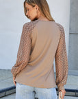 Lace Patchwork Raglan Sleeve Pleated Top