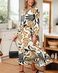 Tropical Contrast Trim Ruffle Hem Dress