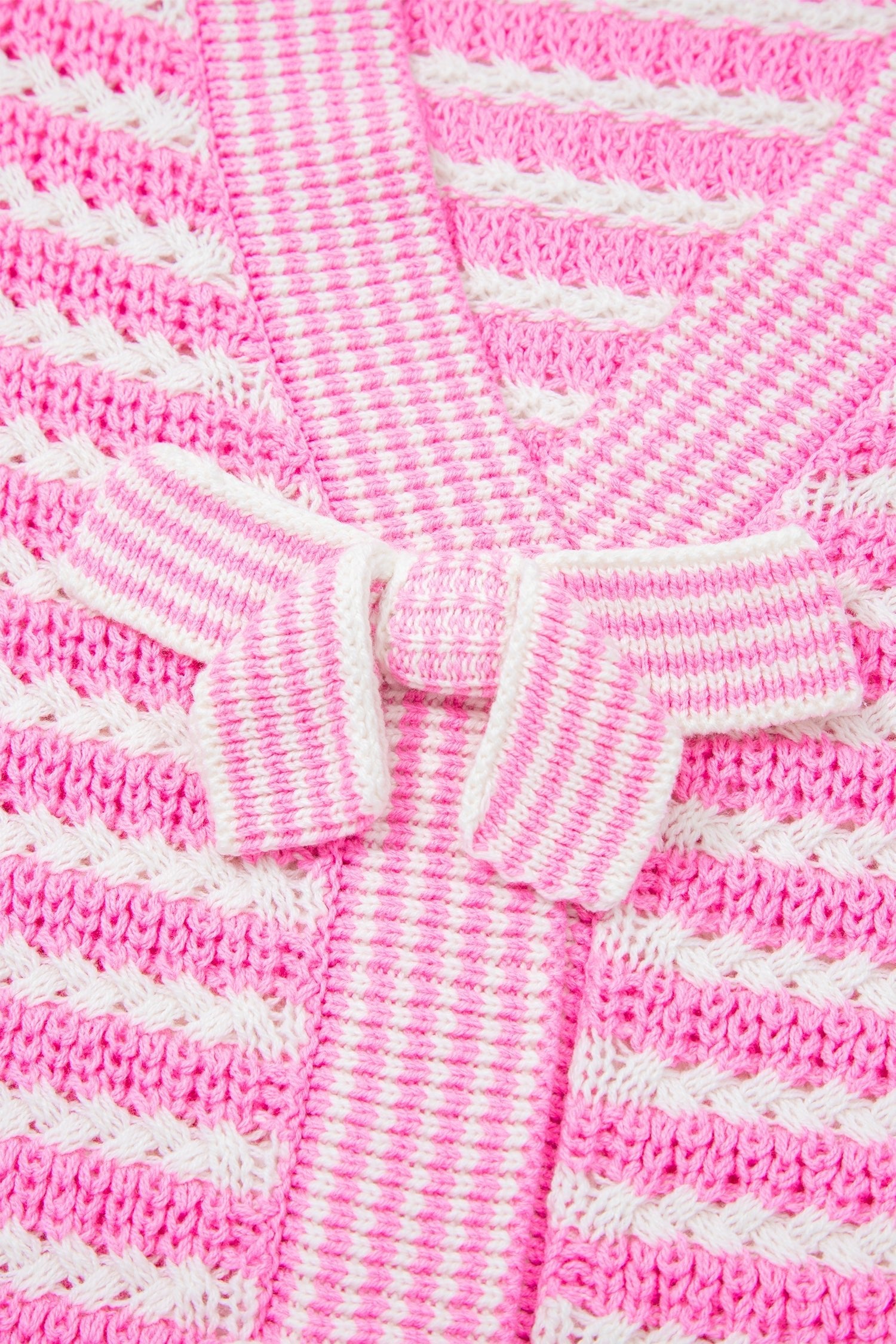 Stripe Bow Tie V-Neck Short Sleeve Sweater