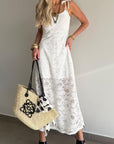Floral Lace Tie Spaghetti Straps Maxi Dress