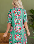 Isabela Butterfly Print Split Neck Short Sleeve Dress