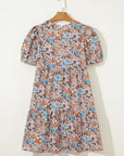 Boho Floral Short Puff Sleeve Mini Dress