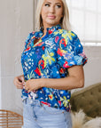 Ainara Flower Puff Short Sleeve Loose Blouse