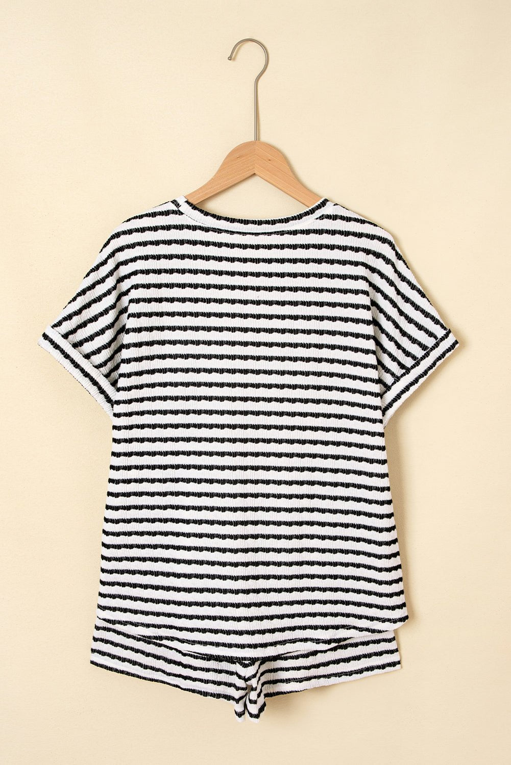Stripe Knitted Top &amp; Drawstring Shorts Set