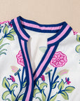 Floral Ruffle Hem Pop of Color Neckline Dress