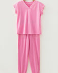Solid V-Neck Tee and Drawstring Pants Set
