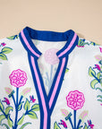 Floral Contrast Stripe Trim Notch Neck Dress