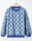 Jessica Checkerboard Oversized Denim Pullover